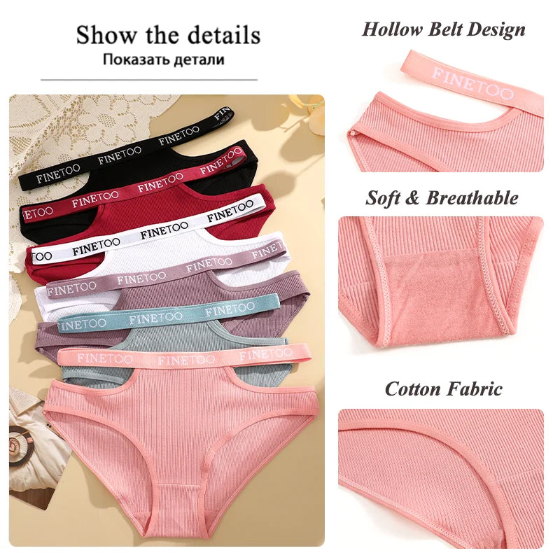 3-Pack Double Letter Belt Hollow-Out Brief Panties – Fashion Cotton Underwear for Women (S–XL, 8 Color Sets)