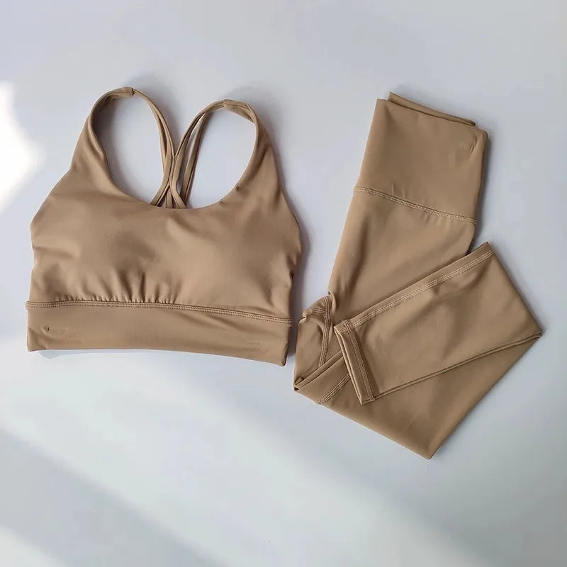 2pcs Women Seamless Yoga Set Sport Suit Gymwear Workout Clothes Gym Crop Top High Waist Legging Fitness Bra Set Sports Suits