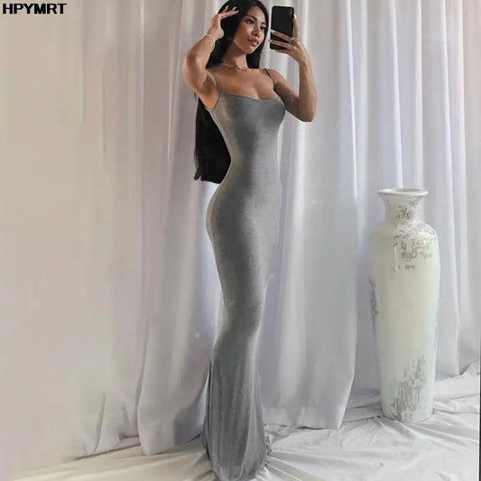 Satin Slip Maxi Dress – Sleeveless Backless Bodycon