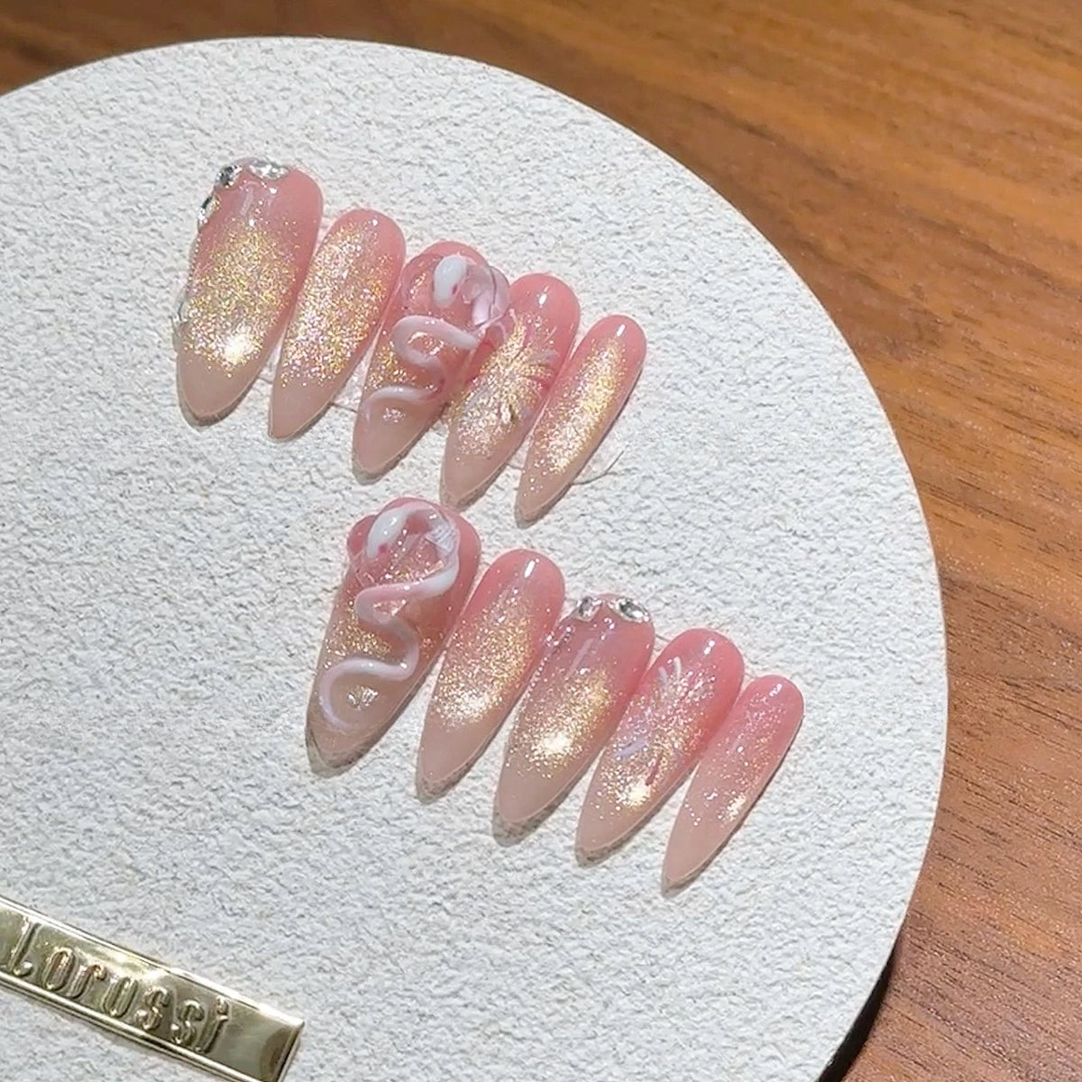 Medium Almond Press-On Nails – Blush, Purple & Butterfly Designs, 10 Pieces