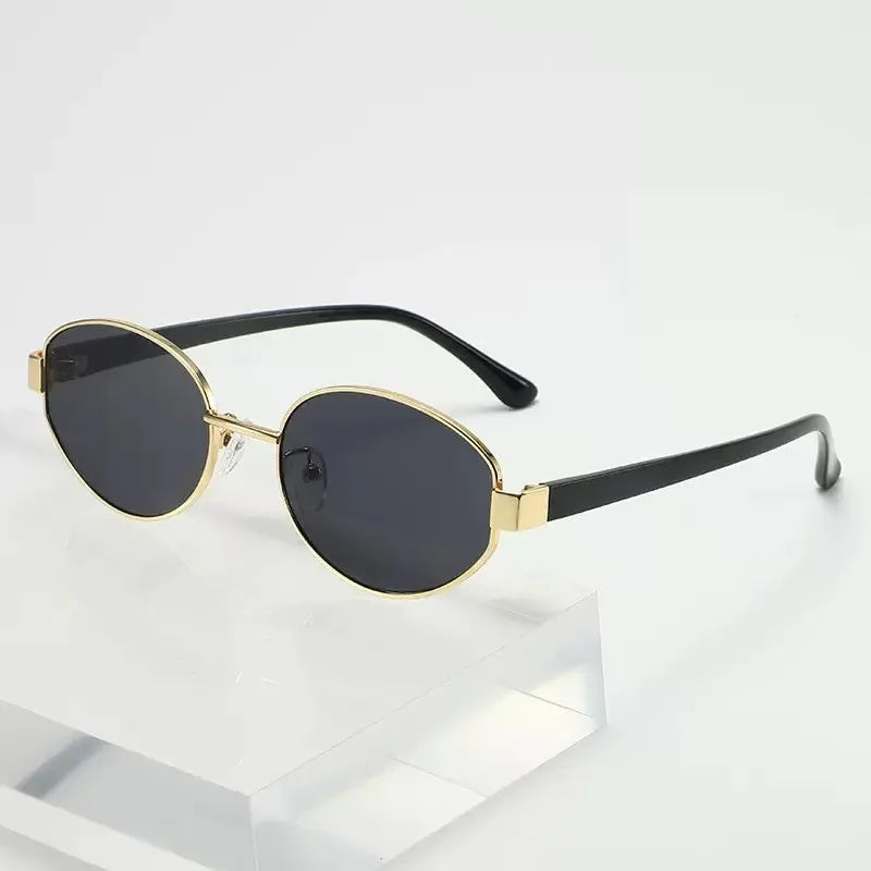 Oval Metal Myopia Sunglasses | Gold Black & Leopard