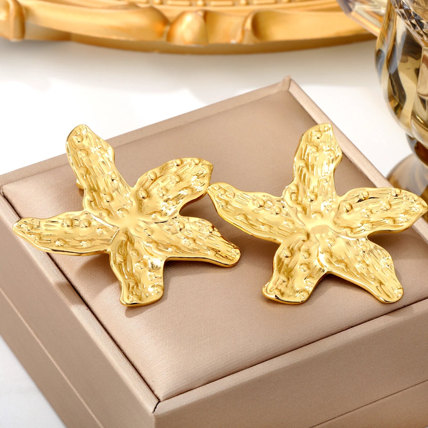 Fairy Flower Stud Earrings – 18K Gold-Plated Stainless Steel for Women