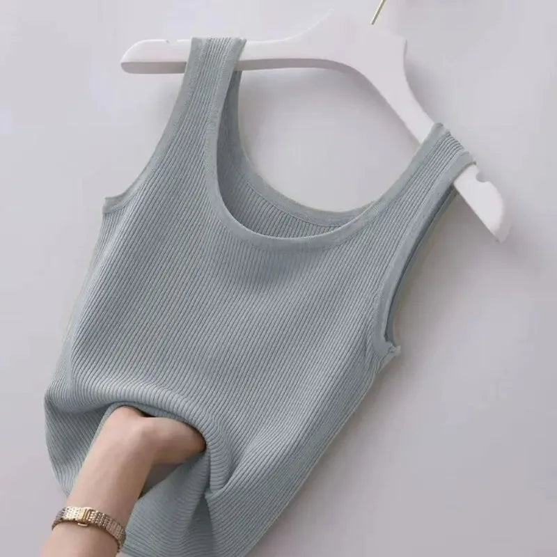 Knit Cotton Camisole Tank Top – Round Neck Sleeveless Crop Top for Women (M–5XL, 6 Colors)