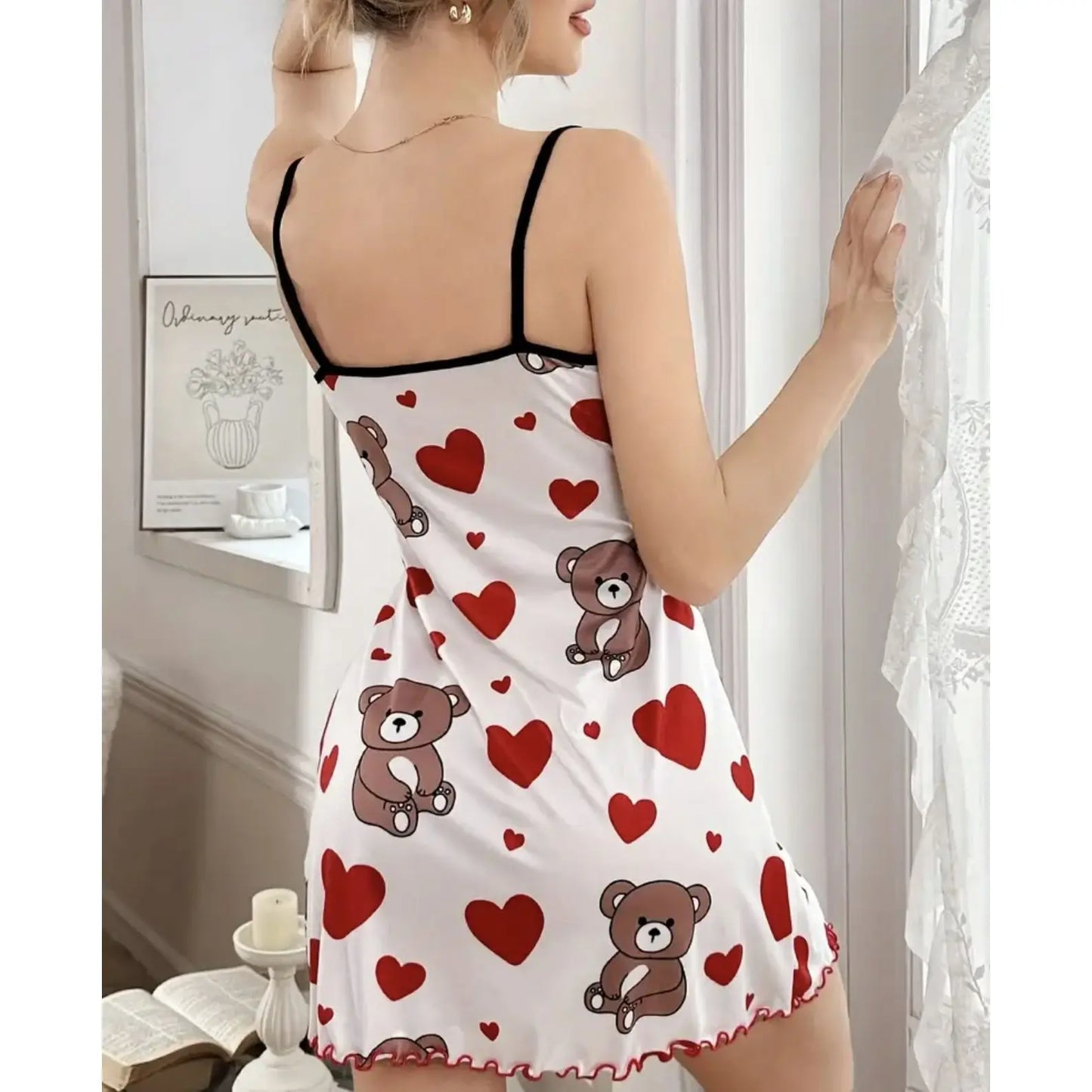 Butterfly Print Satin Sleep Dress — Spaghetti Strap Mini Nightgown