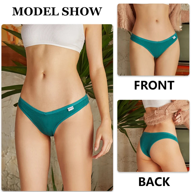 FINETOO 7Pcs Cotton Striped Brazilian Panties Women's Underwear Low-Waist Breathable Briefs Female Low-Rise T-Back Lingerie M-XL