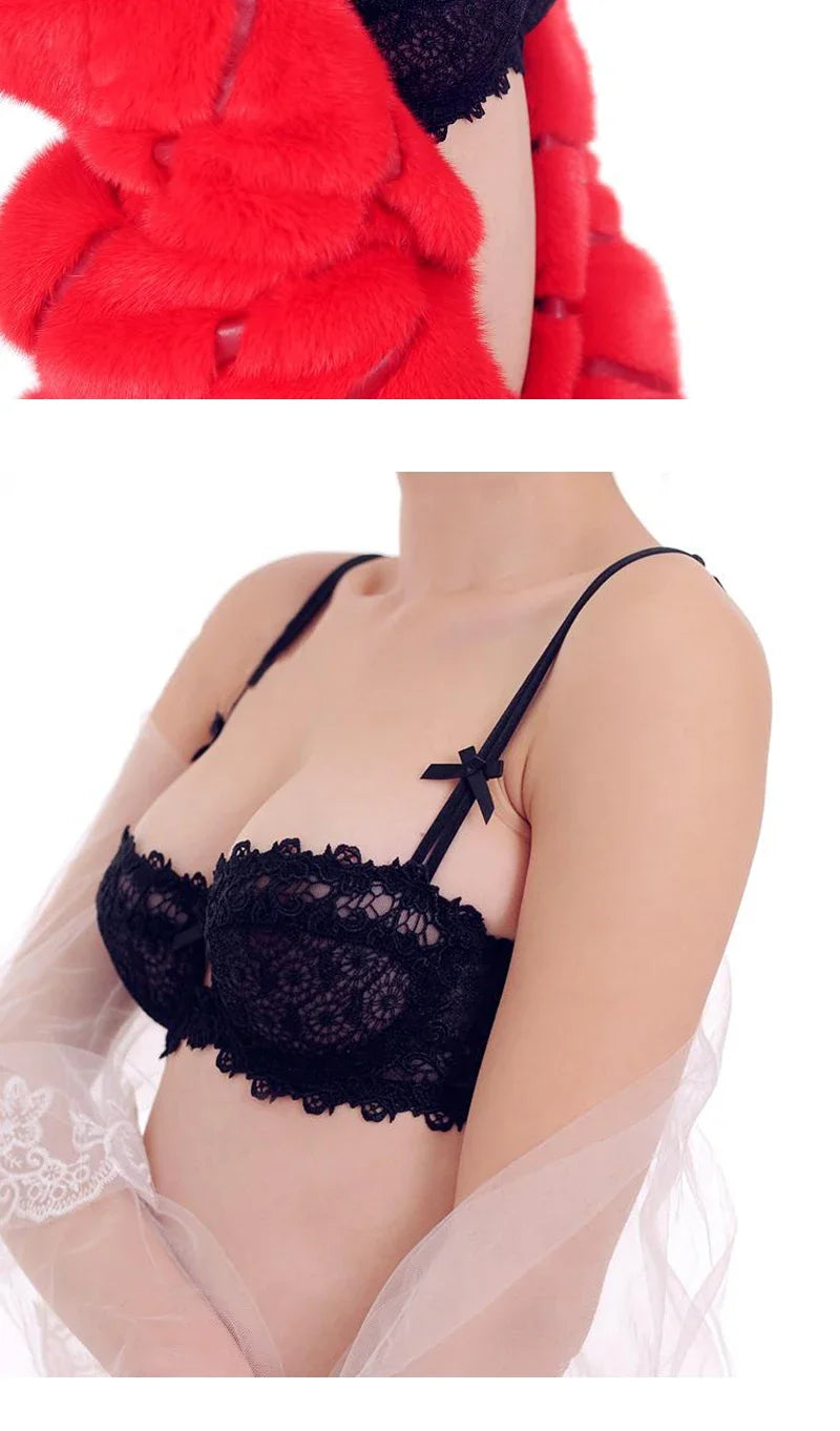 Women's Plus Size Sexy Half Cup Lace Bra | Sheer Mesh Unlined Bralette with Underwire | Natural Lift Lingerie for A-D Cup (70A–95D)