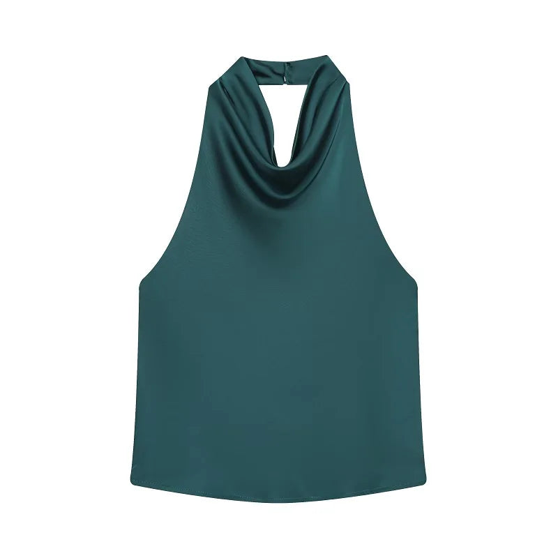 Satin Halter Cowl-Neck Backless Top — Women's Camisole