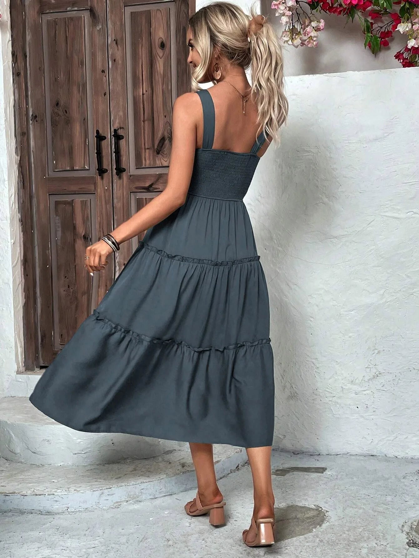 Women's Ruched Bust Ruffle Hem Sleeveless Slip Dress - Summer Sexy Bodycon Tube Strap Dress for Party Beachwear