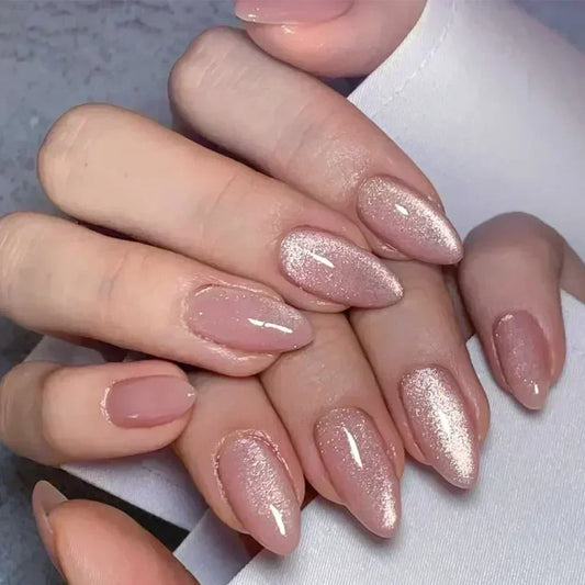 Long Coffin Press-On Nails with Glue – Nude, Pink & Color Designs, 24 Pieces
