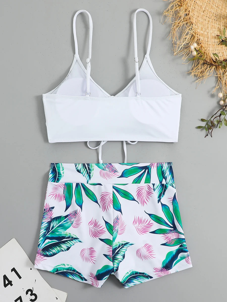 High Waist Shorts Bikini Set — Drawstring Top & Swim Shorts | Women's Swimwear