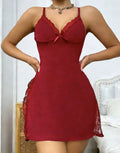 Lace Trim Slit Nightgown – V-Neck, Knee-Length, Sleeveless | Women's Homewear & Sleepwear