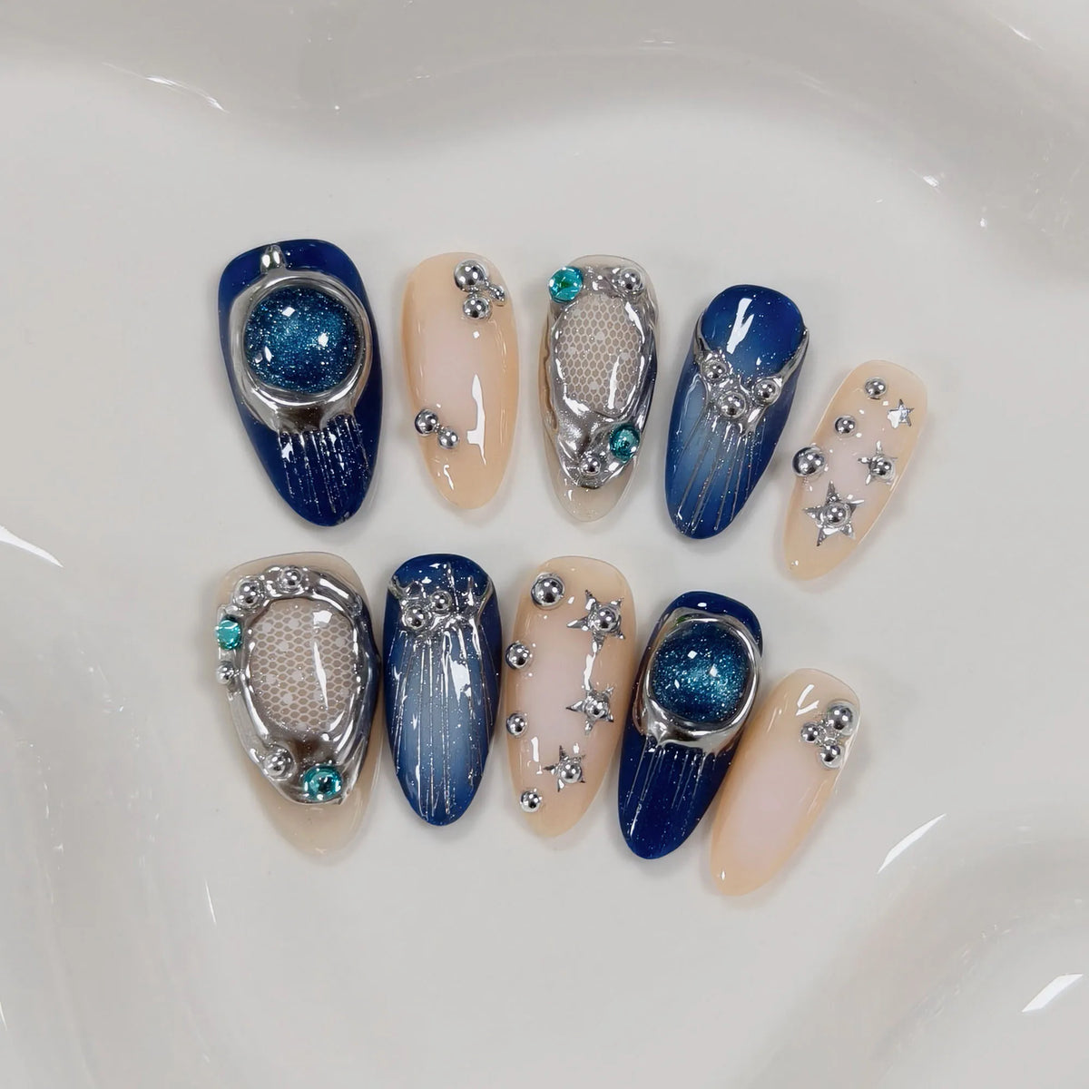 10pcs French Almond Press on Nails Flower False Nails Wearable Stick-on Nails Fake Nail Uñas Postizas Mujer Накладные Ногти 네일팁