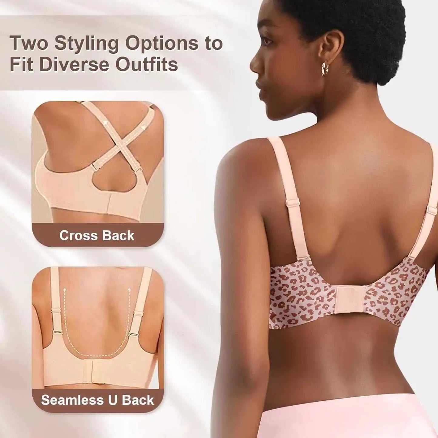 Women's Seamless Leopard Print Bra – Wire-Free Full Cup Push-Up | Breathable Everyday Bra