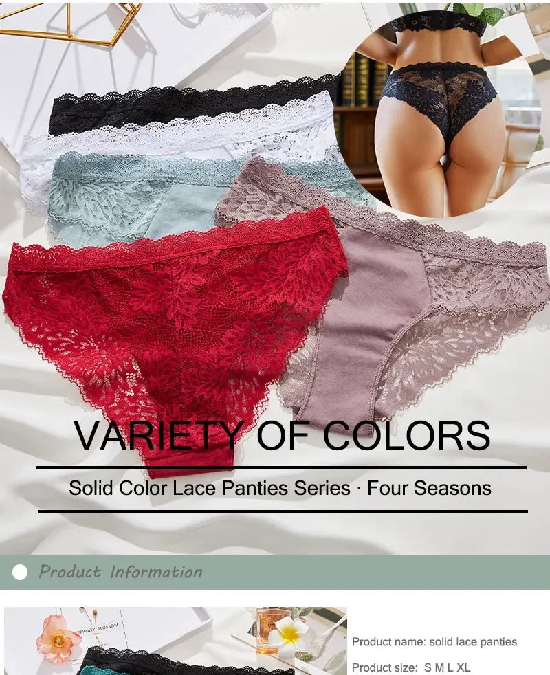3-Pack Seamless Lace Hollow-Out Brief Panties – Soft Breathable Low-Rise Underwear for Women (S–XL, 20 Color Sets)