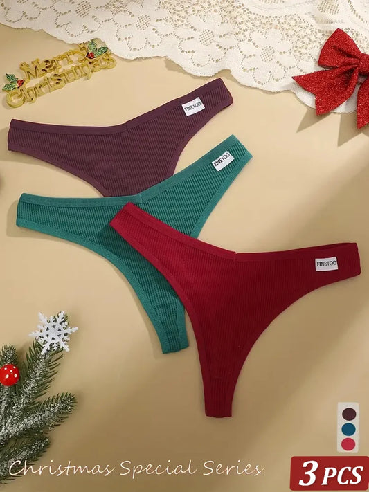 3-Pack Waffle Cotton G-String Thongs – Low-Rise Underwear for Women (S–XL, 7 Color Sets)