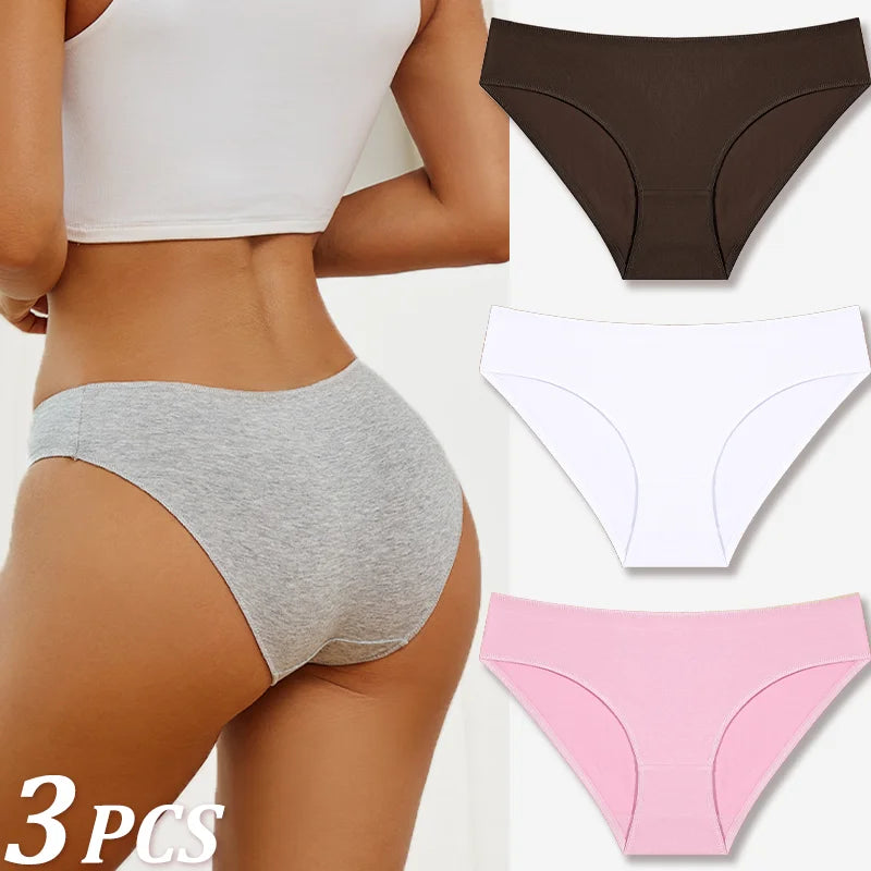 3-Pack Cotton Low-Rise Briefs – Breathable Lace-Trim Underwear for Women (S–XL, 20 Color Sets)
