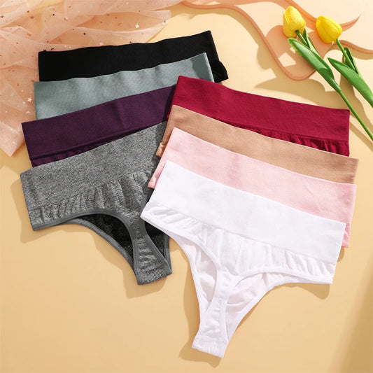 3-Pack High Waist Seamless Logo Thongs — Ribbed G-String Plus Size M–2XL