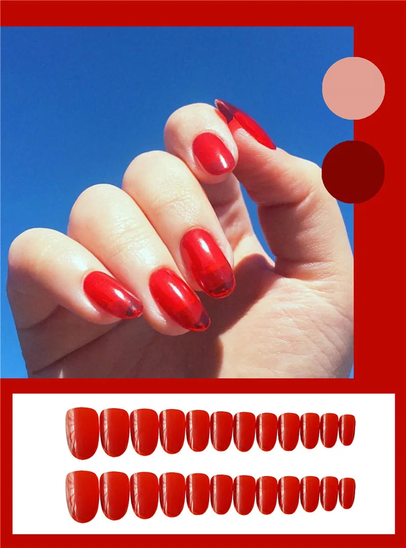 Short Squoval Press-On Nails - Glossy Solid Colors, 24-Piece Set