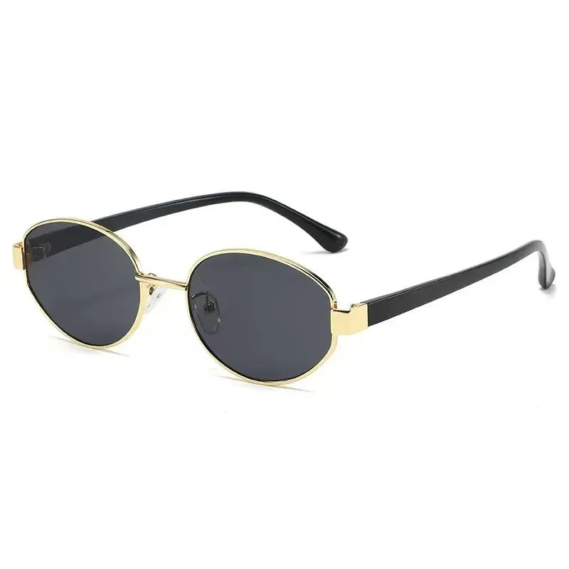 Oval Metal Myopia Sunglasses | Gold Black & Leopard