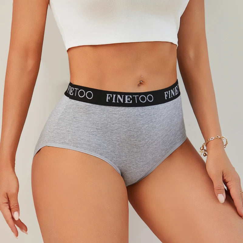 FINETOO 4Pcs Cotton High Waist Seamless Underwear Women's Breathable Elastic Belts Panties Plus Size Comfortable Lingerie S-XXL