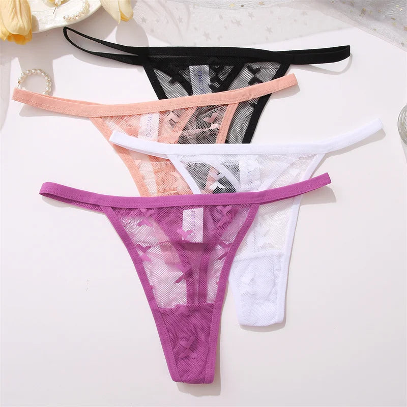FINETOO 4Pcs/set Lace Thongs Sexy Low Waist Bikini Panties S-XL Lace G-string Underpants Comfortable T-Back Underwear Lingerie