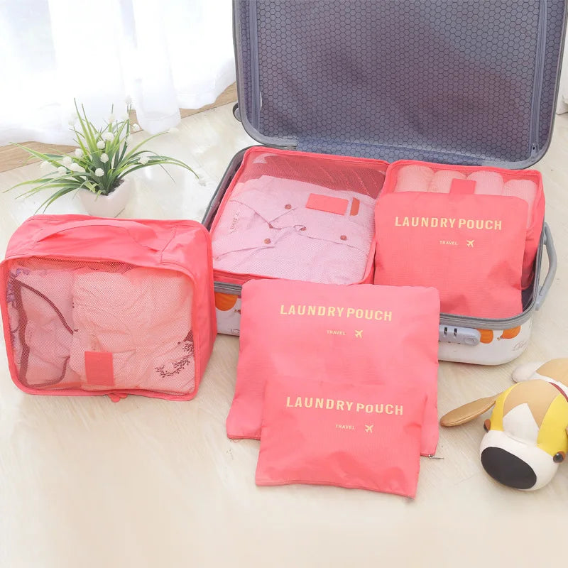 6pcs Travel Luggage Packing Cubes, Suitcase Clothes Storage Bag, Foldable Organizer Shoes Underwear Pouch