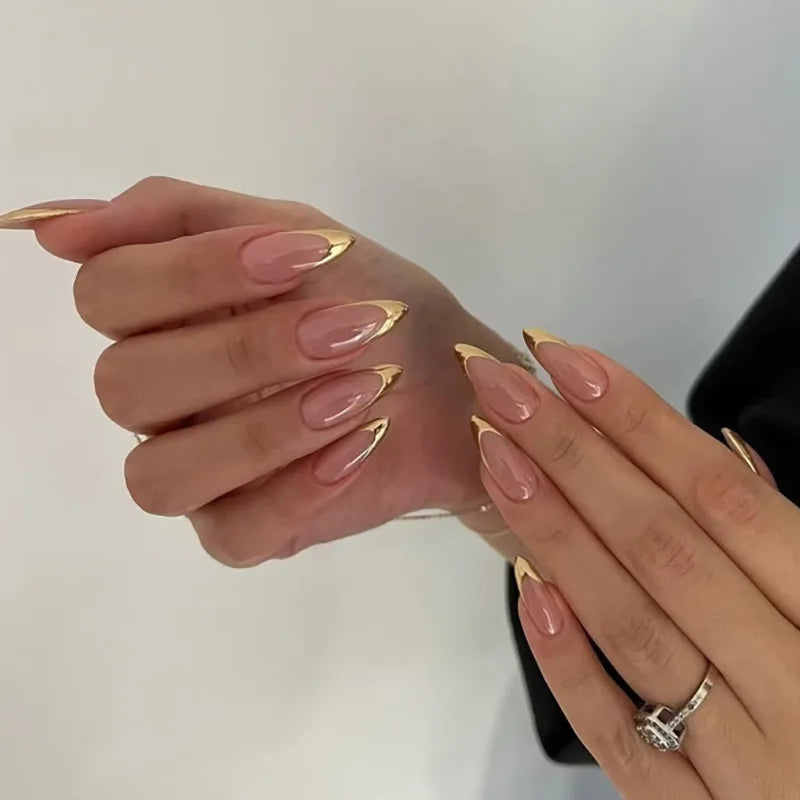 Almond Press-On Nails - French Tip & Gradient Designs, 24-Piece Set