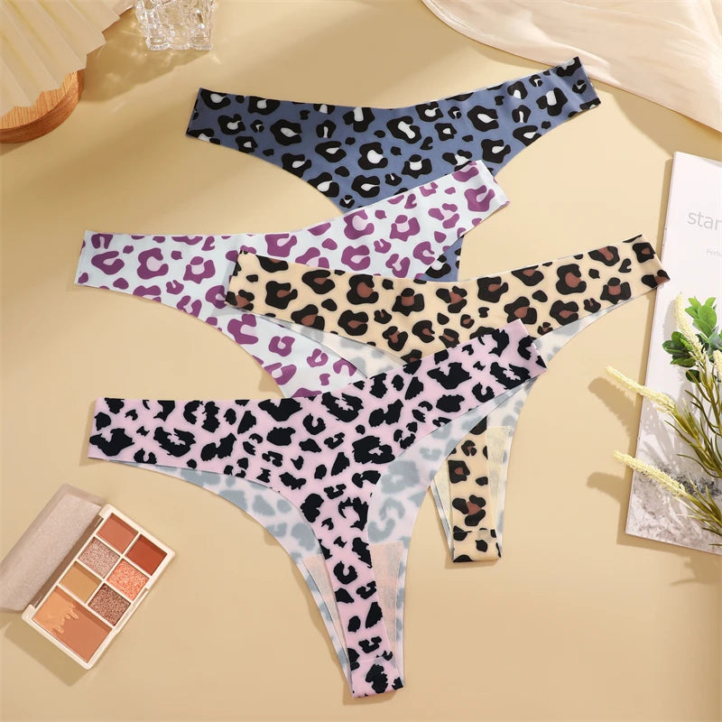 5-Pack Ice Silk Printed Thongs — Seamless Low-Rise G-String Panties
