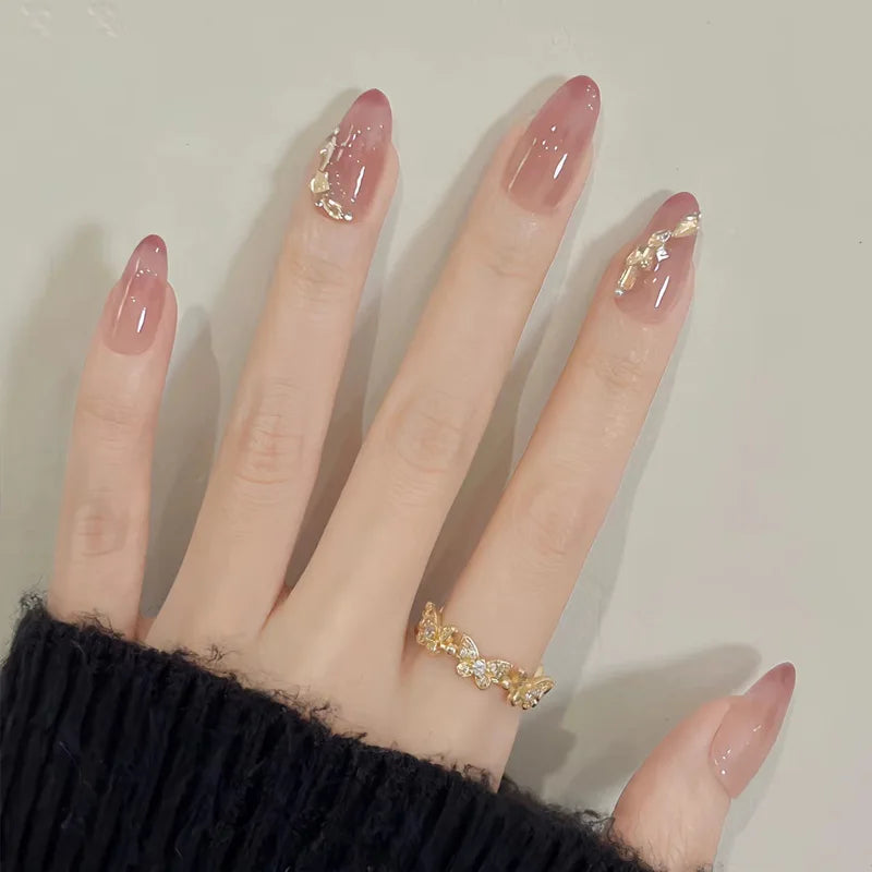 Long Coffin Press-On Nails with Glue – Nude, Pink & Color Designs, 24 Pieces
