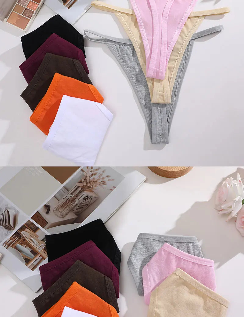 FINETOO 3PCS/Set Sexy Women Cotton G-String Underwear Low Waist Panties Girl T-back Panty Soft Thin Strap Femme Thong Lingerie