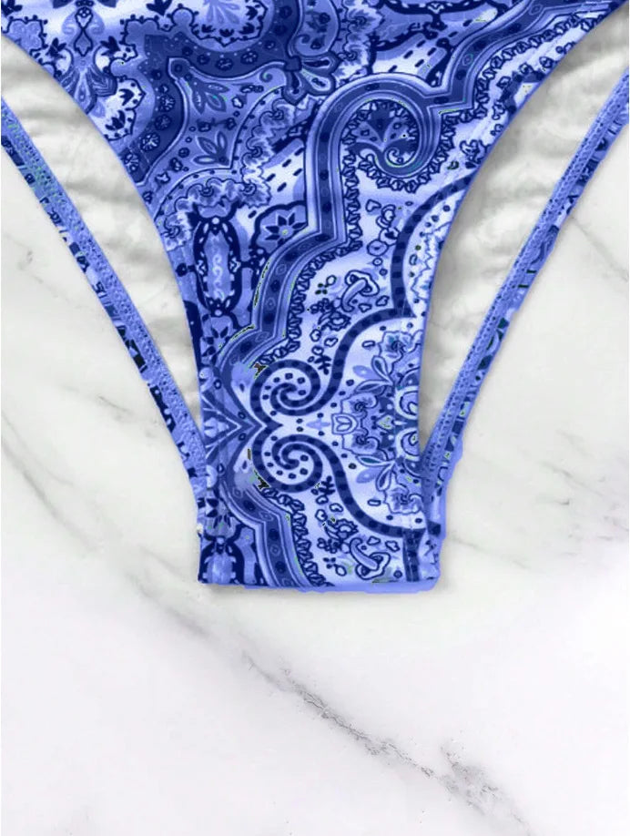 Push-Up Halter Bikini Set — Bow-Tie Top & Printed Side-Tie Bottoms | Women's Swimwear