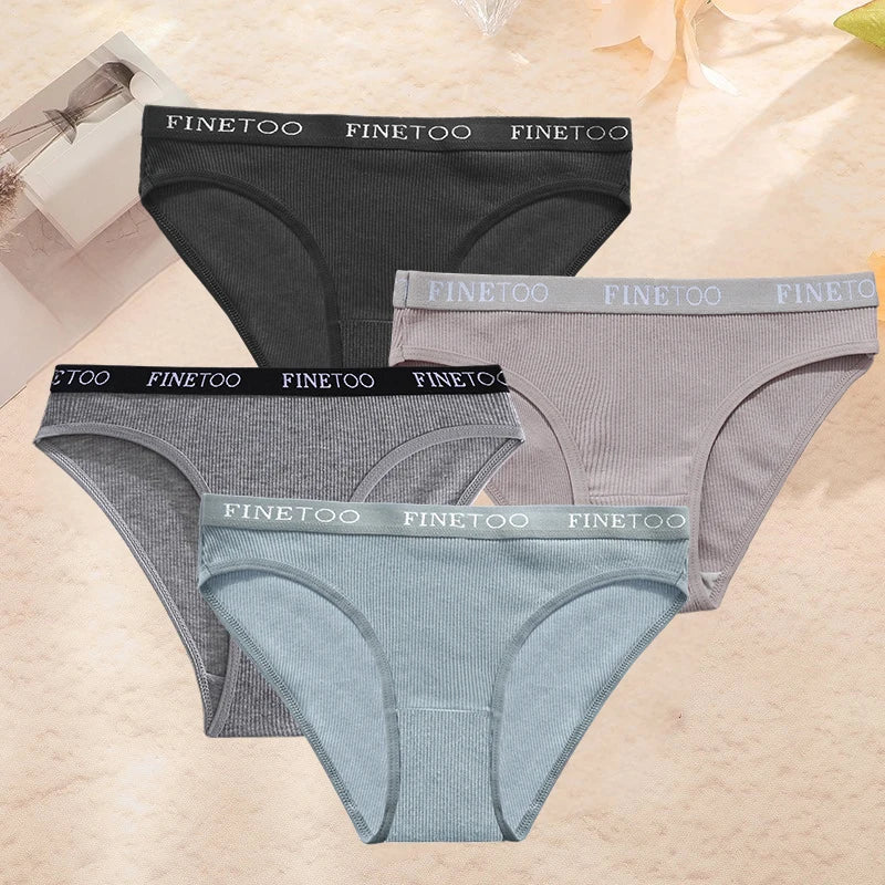 FINETOO 4PCS/Set Women's Cotton Panties Sexy Low Rise Briefs Letter Belt Underwear Female Underpants Intimates Lingerie M-2XL