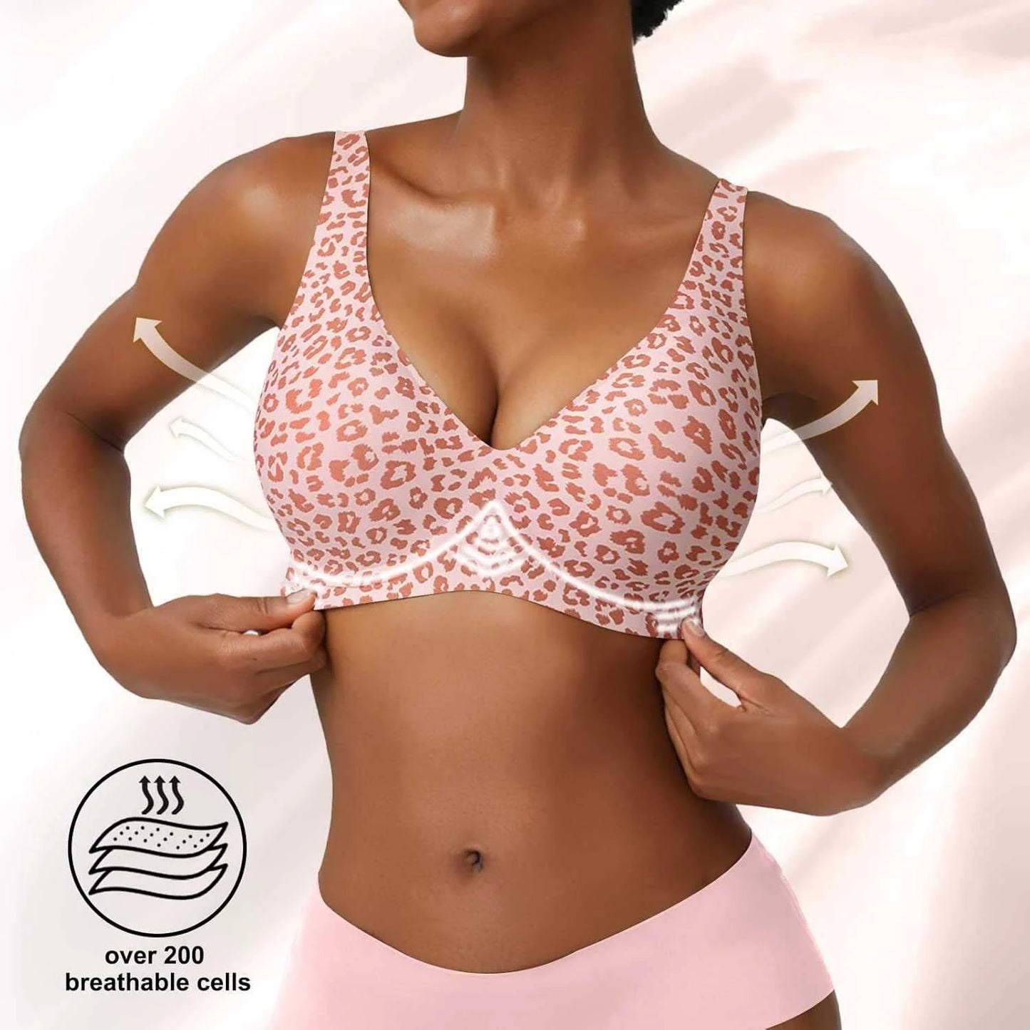 Women's Seamless Leopard Print Bra – Wire-Free Full Cup Push-Up | Breathable Everyday Bra