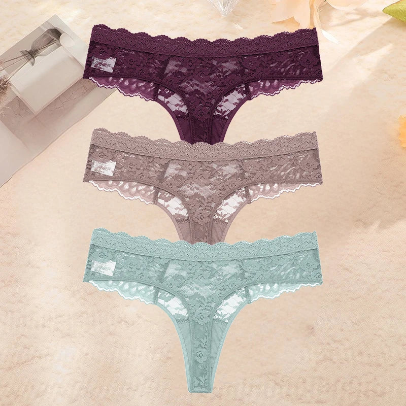 FINETOO 3PCS/Set S-XL Women Sexy Panties G-string Sexy Woman's Underwear Girl Lace Lingerie Female Bikini Lady Thong Intimates