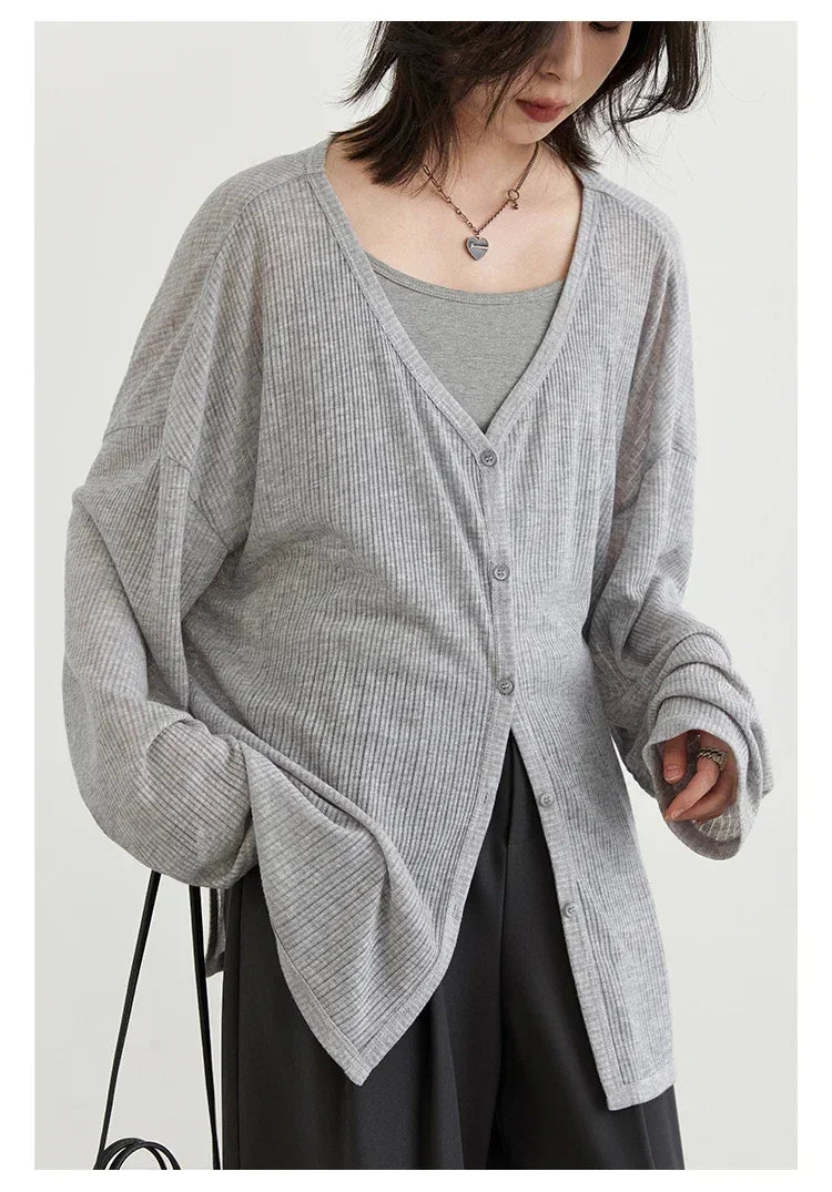 Lightweight V-Neck Button Cardigan — Sun Protection Knit | Women's Tops