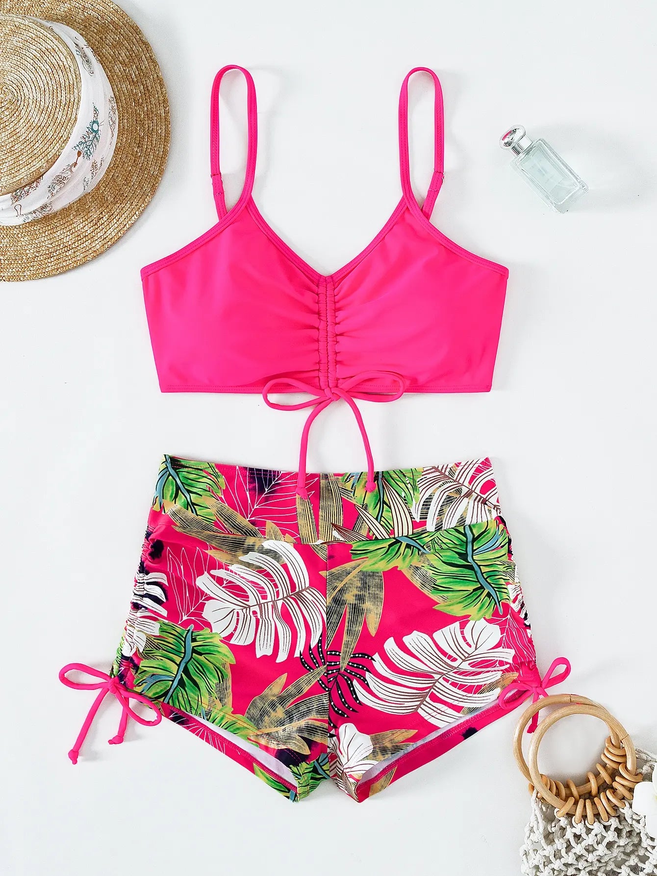 High Waist Shorts Bikini Set — Drawstring Top & Swim Shorts | Women's Swimwear