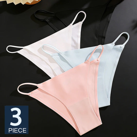 3-Pack Seamless Ice Silk Brief Set – Thin Strap Low Rise Breathable Panties