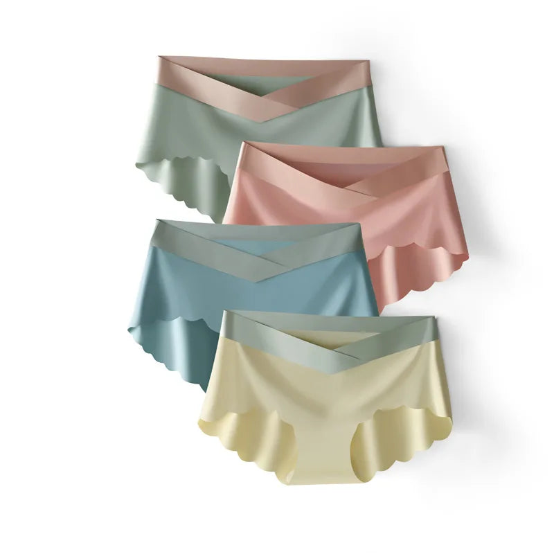 4pcs Summer Seamless Panties Ice Silk Female Pregnanc Underwear Women Low-Waist Briefs Large Size Maternity Panty Sexy Lingerie