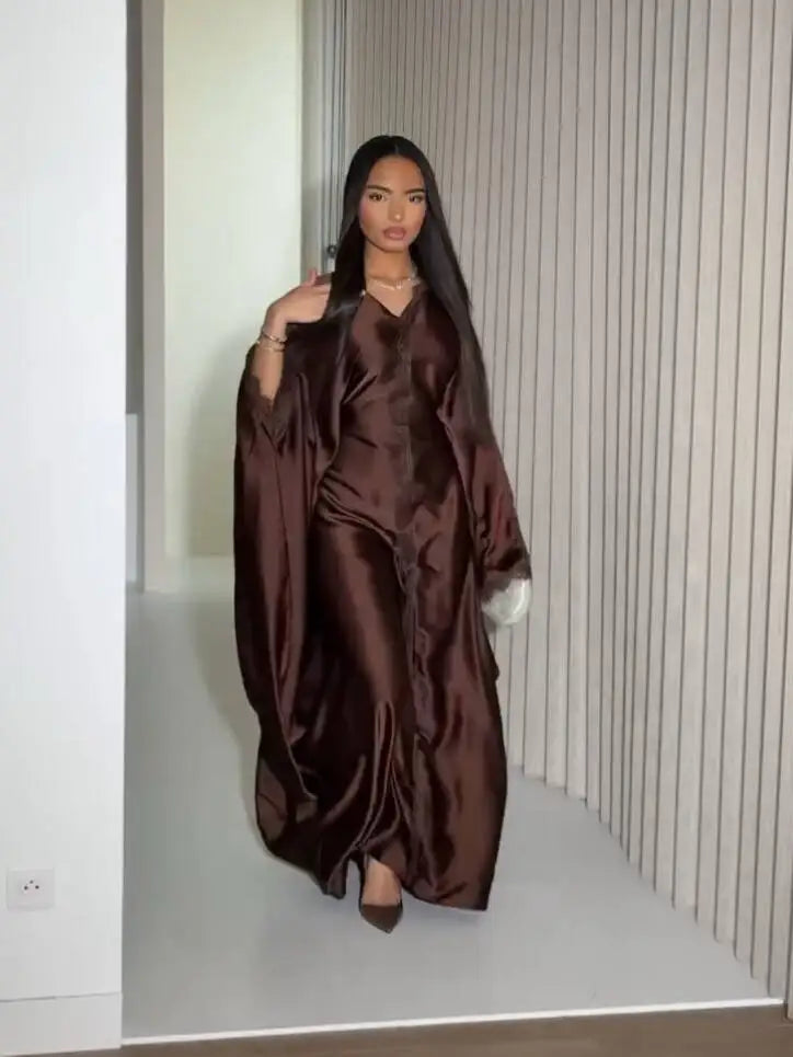 2026 New Luxury Dubai Abaya for Women V-Neck Loose Fit Long Sleeve Open Front Flowy Modest Dress Muslim Abaya with Free Shipping