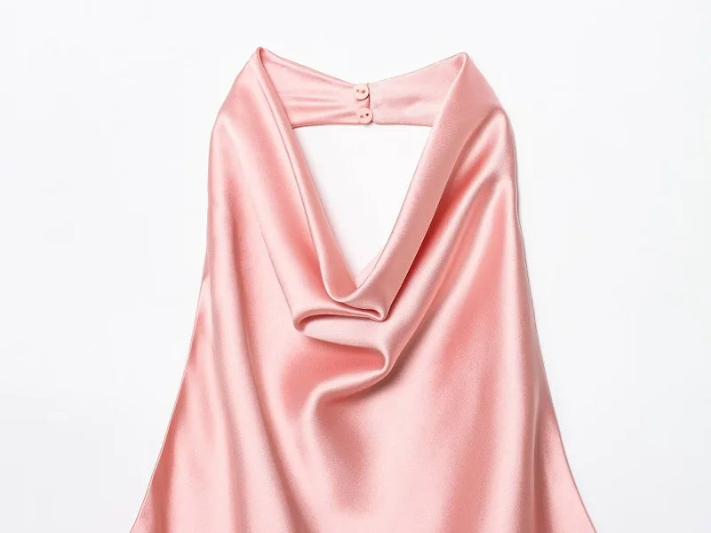Satin Halter Cowl-Neck Backless Top — Women's Camisole