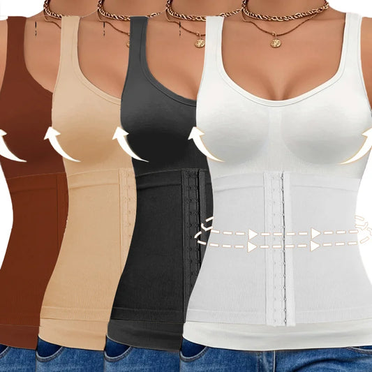 3-in-1 Seamless Shaping Tank Top — Tummy Control, Removable Bra Pad & Waist Trainer