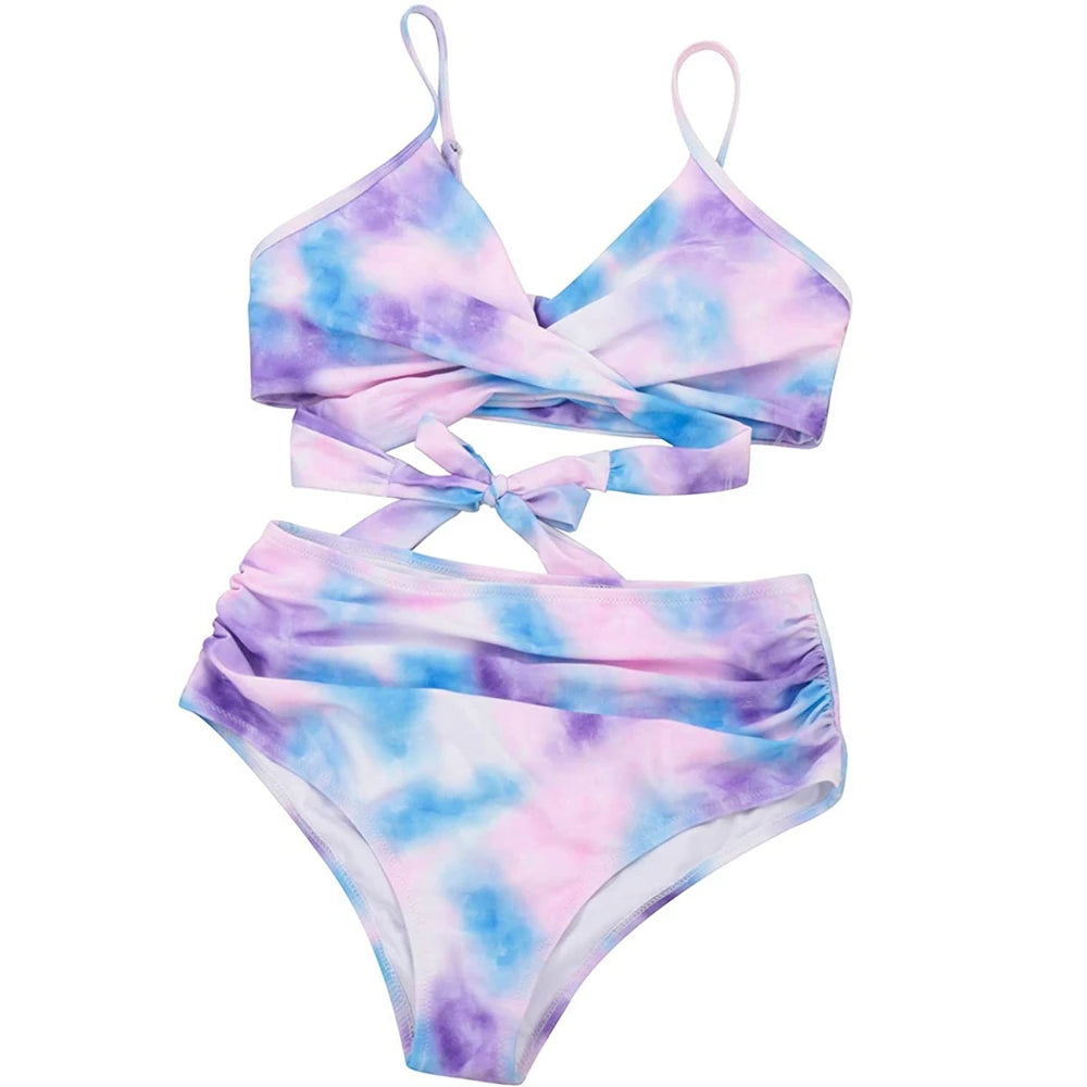 High Waist Bikini Set — Cross Front Top & Ruched Bottoms | Women's Swimwear
