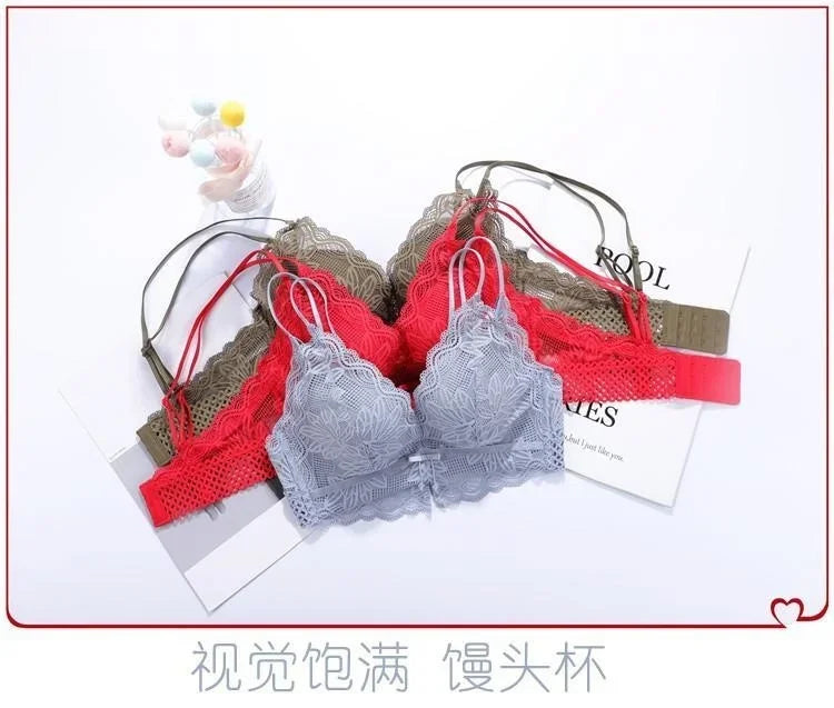 Women's Deep V Sexy Push Up Bra for Small Flat Chest | Ultra-Thick 3D Cup Lingerie with Gathered Back | Wire-Free Beaded Bra Set (32–38 / 70–85 AB)