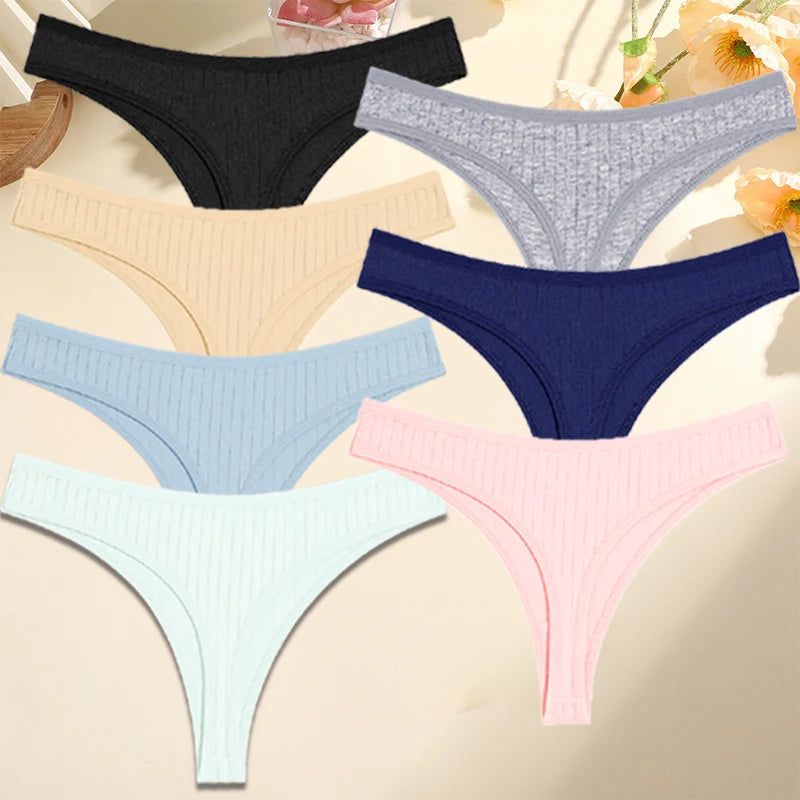 FINETOO 7PCS/Set G-string Cotton Women Lingerie Panties Thong Female Underwear Sexy Pantys Underpant Girl Intimates Thongs S-XL