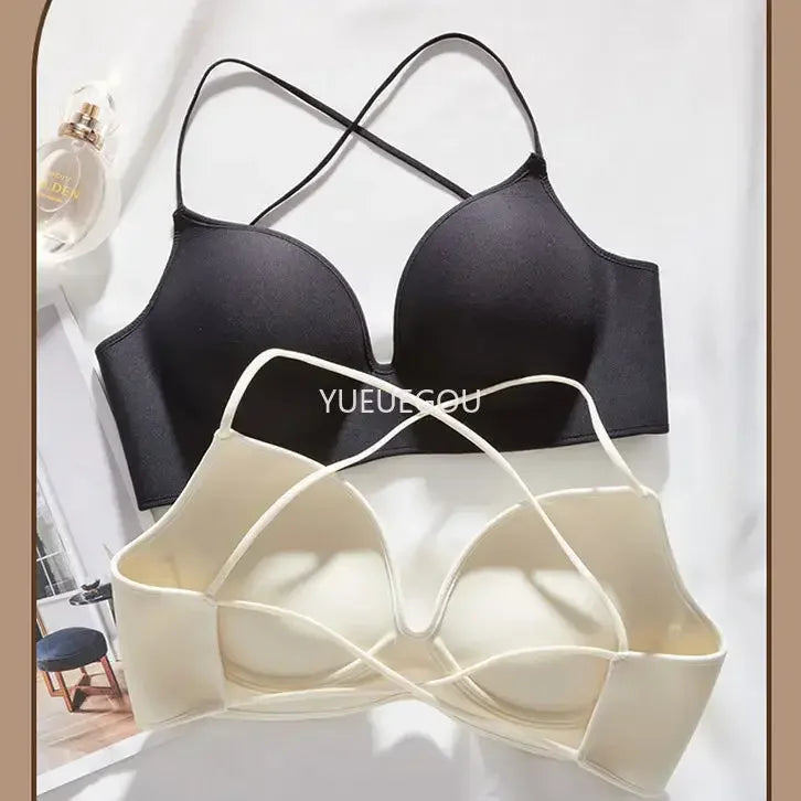 Women's 10CM Extra Thick Push Up Bra for AA/A Cup | Open Back Lingerie with Convertible Cross Straps | Seamless Wire-Free Bra No Marks (70A–85A)