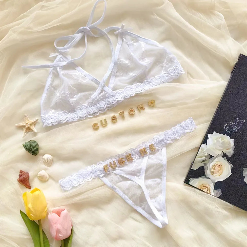 Custom Name Thong & Waist Chain Lingerie Set – Personalized G-String with Letters
