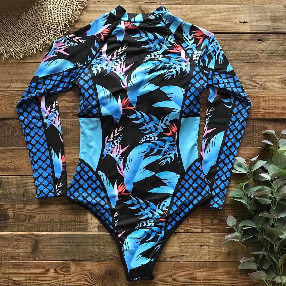 Color Block Surfing One-Piece Swimsuit — Long Sleeve Zipper | Women's Sport Swimwear