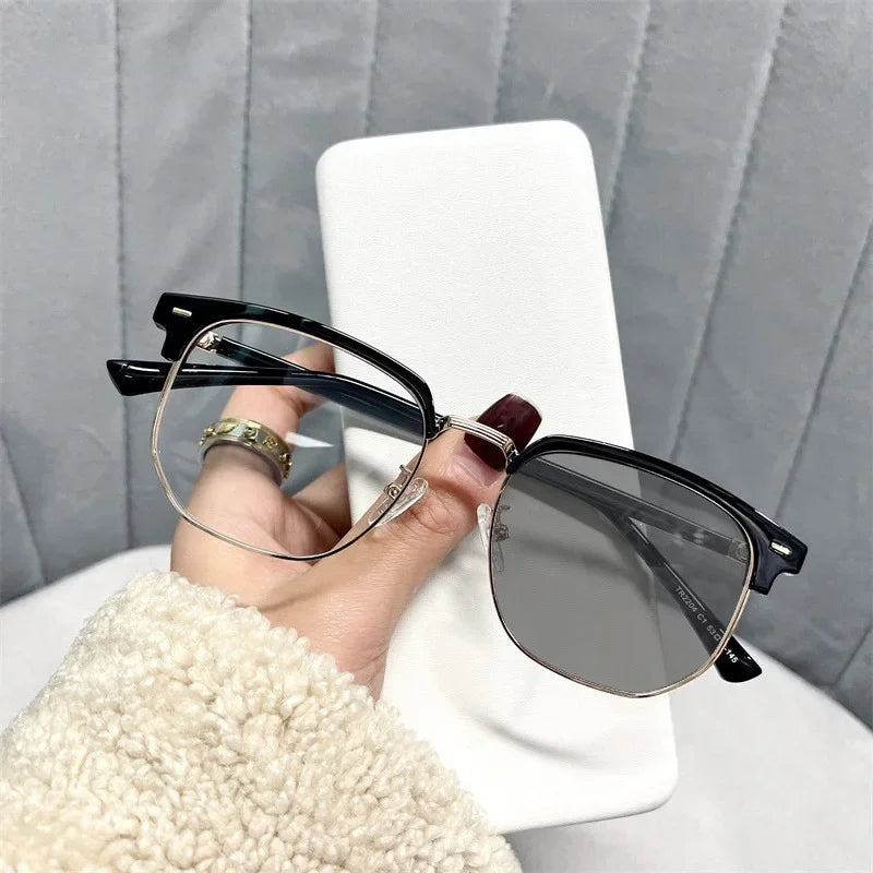 Square Metal Photochromic Glasses | Myopia Lens Options
