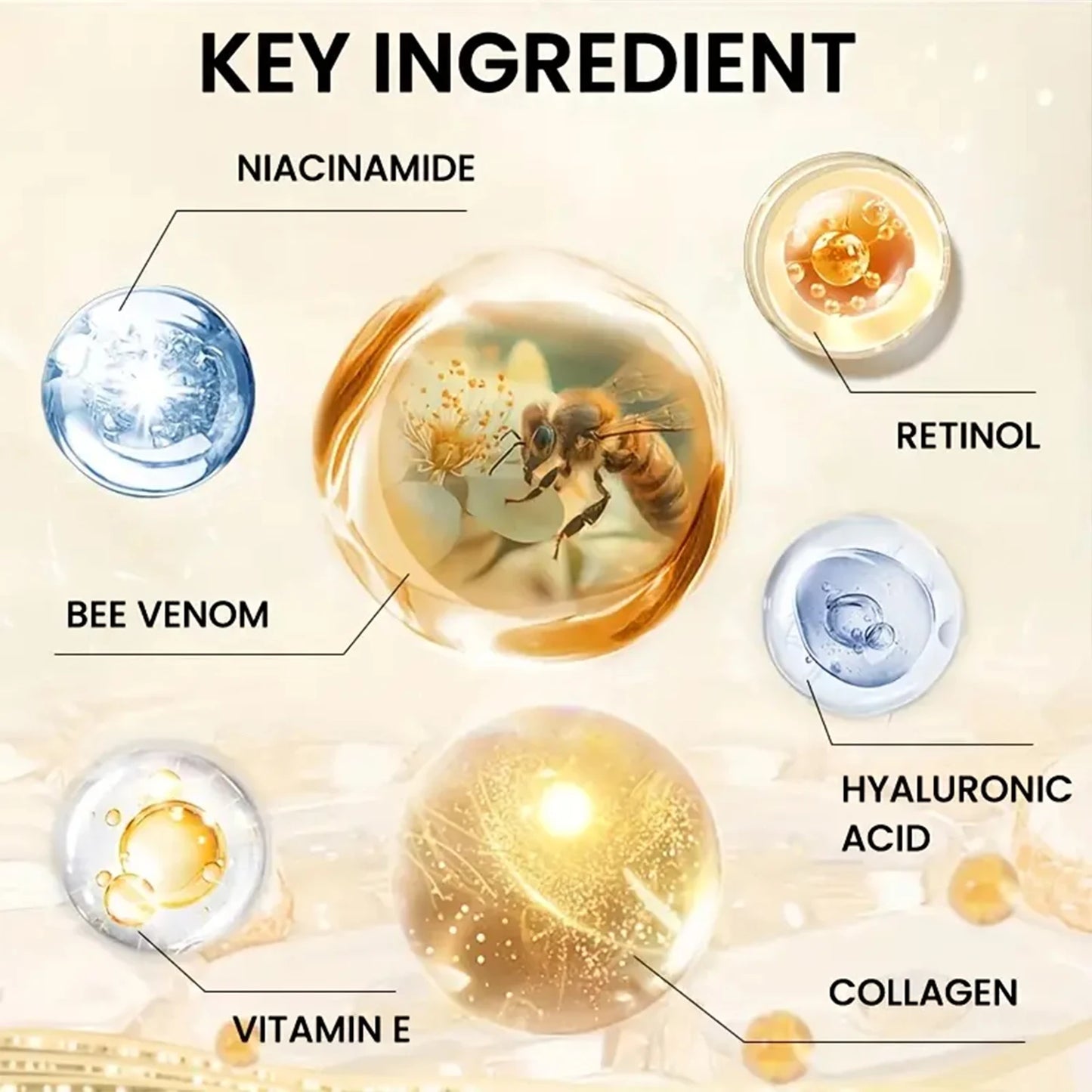 Bee Venom Cream Can Promptly Nourish Light Beige Skin |   Alcohol-Free and Hyaluronic Acid-Free, Suitable for All Light Beige Skin Tones.