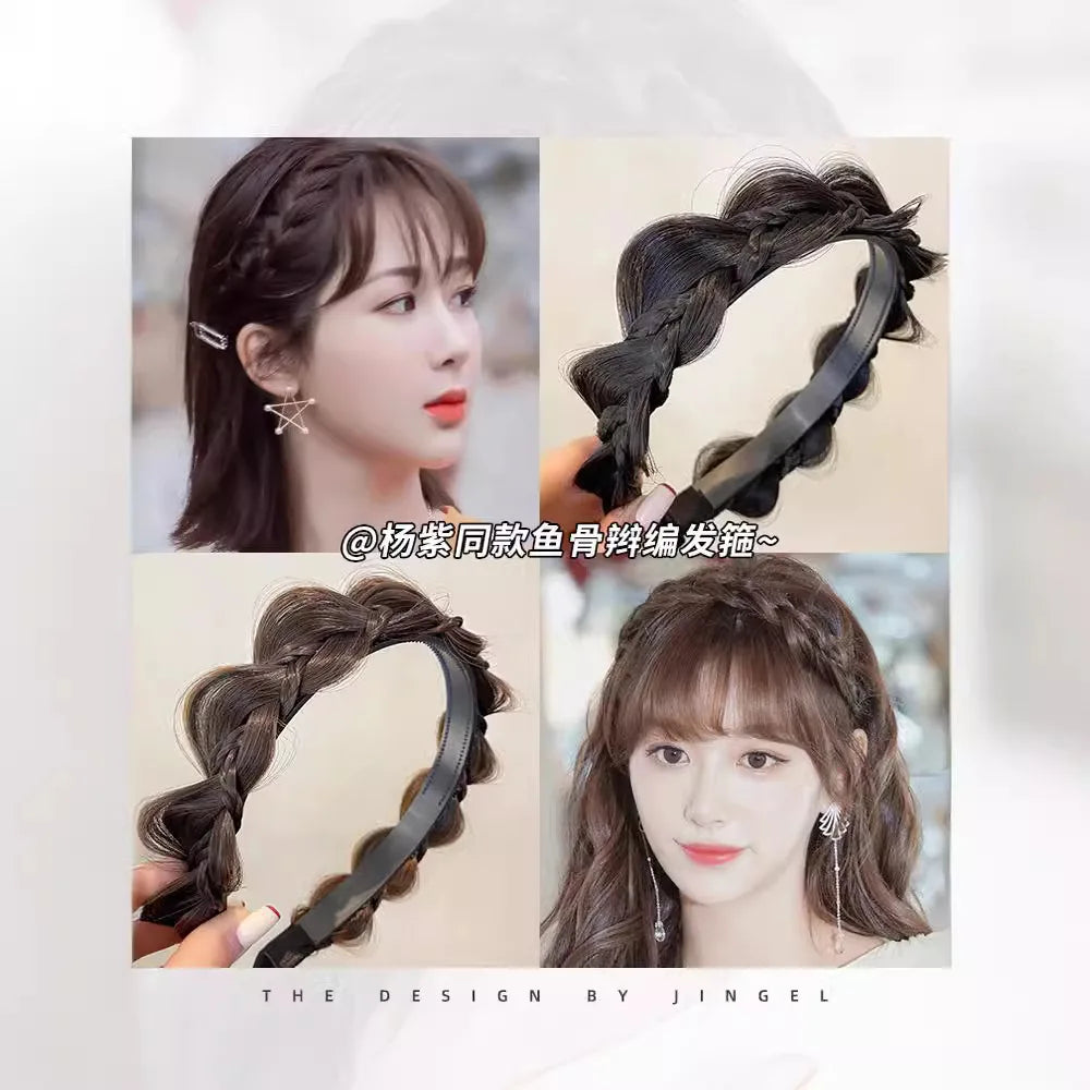 1pc Wig Twist Headbands for Women Wide Fishbone Braids Hairbands Handmade Retro Head Hoop Styling Headwear Accessories